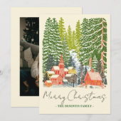 Outdoorsy Mountain Town Linocut Christmas Photo シーズンカード (正面/裏面)