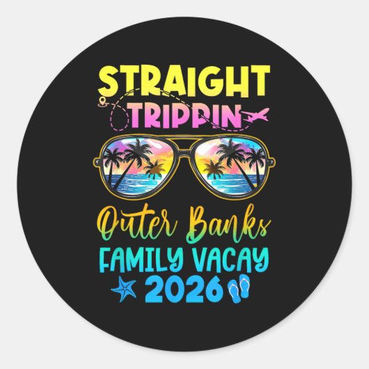 Outer Banks Family Vacay Vacation 2026 Straight Tr ラウンドシール (正面)