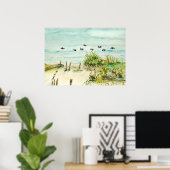Outer Banks Sand Dunes and Seagulls Posters ポスター (ホームオフィス)