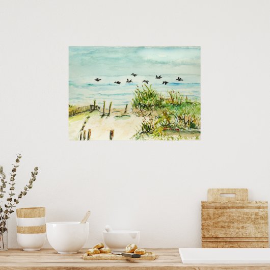 Outer Banks Sand Dunes and Seagulls Posters ポスター (キッチン)