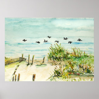 Outer Banks Sand Dunes and Seagulls Posters ポスター