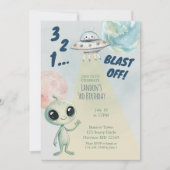 Outer space Alien Boys Third Birthday 招待状 (正面)