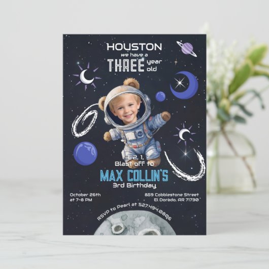Outer Space Any Age誕生日招待状(写真あり) 招待状 (スタンド正面)