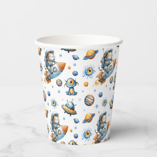Outer Space Astronaut Cat Festive Galaxy Pattern 紙コップ (裏面)