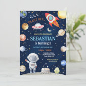 Outer Space Astronaut Galaxy Rocket Ship Birthday 招待状 (スタンド正面)