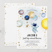 Outer Space Astronaut Planet Galaxy 1st Birthday 招待状 (正面/裏面)