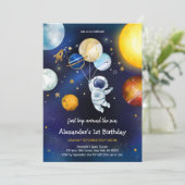 Outer Space Astronaut Planet Galaxy 1st Birthday 招待状 (スタンド正面)