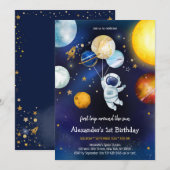 Outer Space Astronaut Planet Galaxy 1st Birthday 招待状 (正面/裏面)