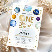 Outer Space Astronaut Planet Galaxy 1st Birthday 招待状