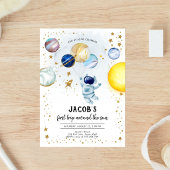 Outer Space Astronaut Planet Galaxy 1st Birthday 招待状