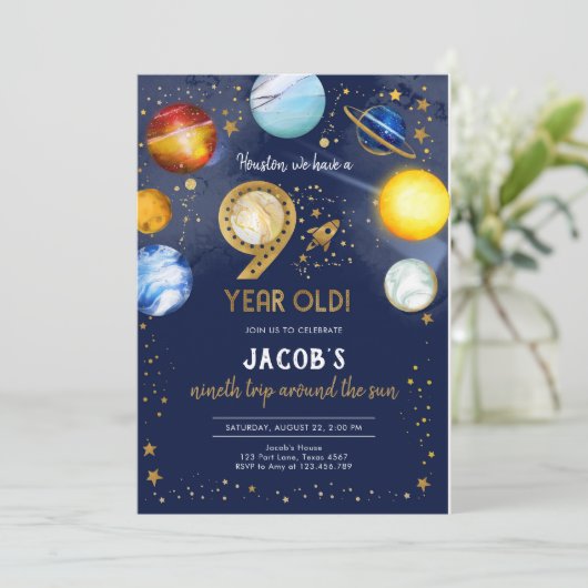Outer Space Astronaut Planet Galaxy 9th Birthday 招待状 (スタンド正面)