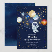 Outer Space Astronaut Planet Galaxy Birthday 招待状 (正面/裏面)