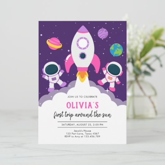 Outer Space Astronaut Planet Galaxy Birthday 招待状 (スタンド正面)