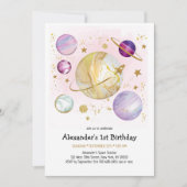 Outer Space Astronaut Planet Galaxy Birthday 招待状 (正面)
