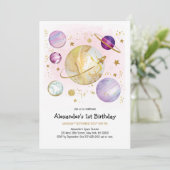 Outer Space Astronaut Planet Galaxy Birthday 招待状 (スタンド正面)