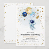 Outer Space Astronaut Planet Galaxy Birthday  招待状 (正面/裏面)