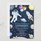 Outer Space Astronaut Rocket Planets Birthday 招待状 (正面)