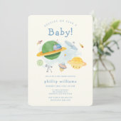 Outer Space Astronaut Spaceship Baby Shower  招待状 (スタンド正面)