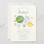 Outer Space Astronaut Spaceship Baby Shower  招待状 (正面)