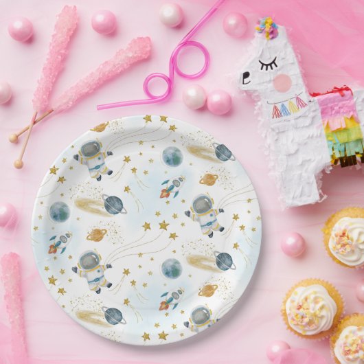 Outer Space Astronaut Stars Pattern ペーパープレート (パーティー)