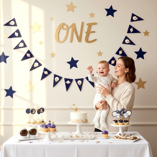 Outer Space Baby Shower Moon Stars Bunting Banner バンティングフラッグ