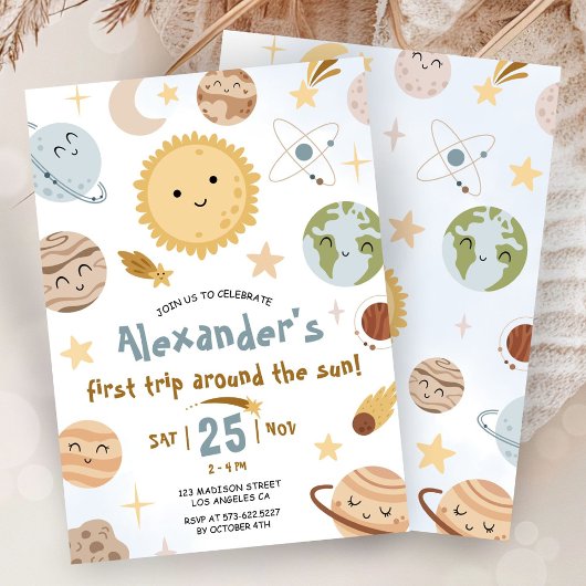 Outer Space Birthday First Trip Around The Sun  招待状