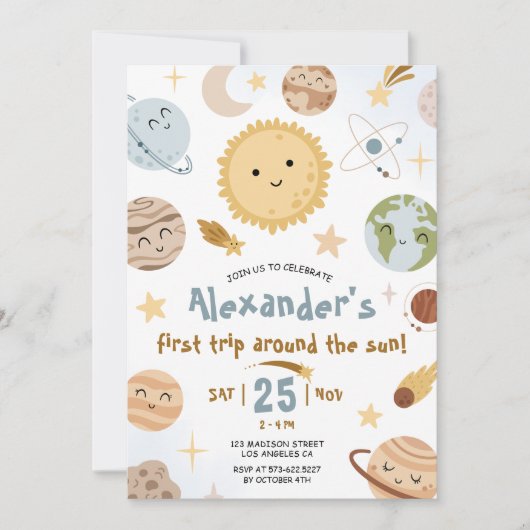 Outer Space Birthday First Trip Around The Sun  招待状 (正面)