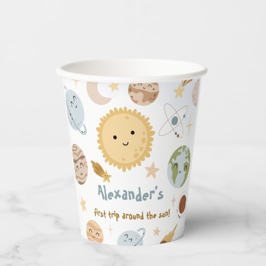 Outer Space Birthday First Trip Birthday Paper 紙コップ (正面)