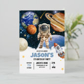 Outer Space Birthday Invitation, Astronaut Galaxy 箔招待状 (立ち正面)