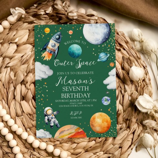 Outer Space Birthday Party Invitation for Kids 招待状