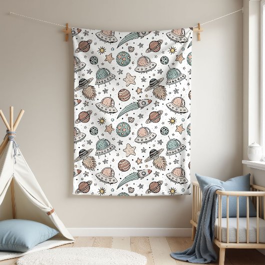 Outer Space Blanket Boy Baby Shower Gift Rocket フリースブランケット