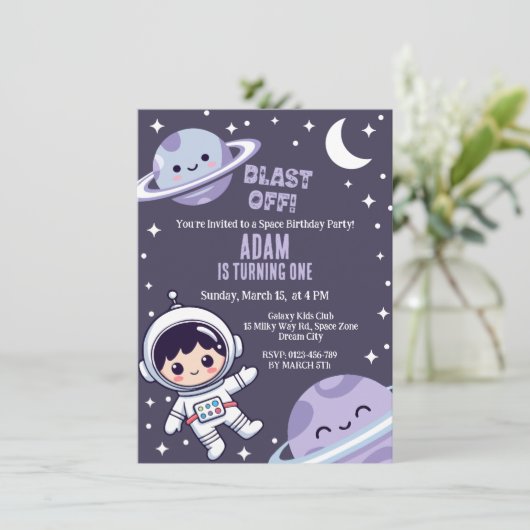 Outer Space Blast Off 1st Birthday Party 招待状 (スタンド正面)