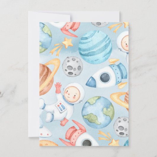 Outer Space Boy Baby Showerサンキューカードメモ 招待状 (裏面)