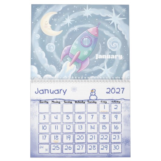 Outer Space Explorer Personalized Kids 2026 カレンダー (1月 2027)