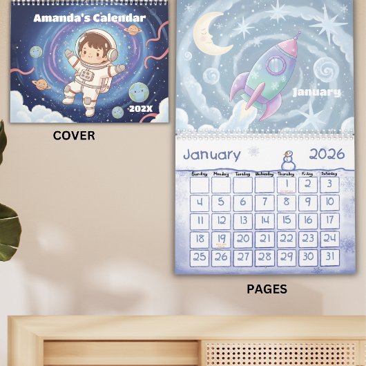 Outer Space Explorer Personalized Kids 2026 カレンダー
