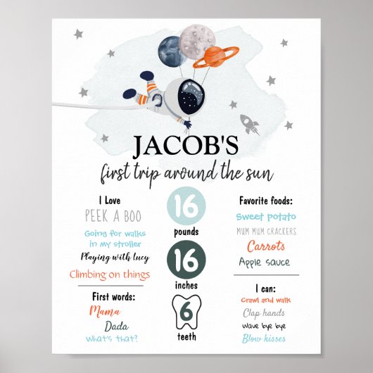 Outer Space First誕生日マイルストーンの署名銀河系 ポスター (正面)