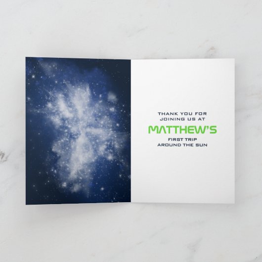 Outer Space First Birthday サンキューカード (内部)