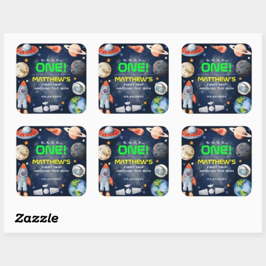 Outer Space First Birthday スクエアシール (シート)