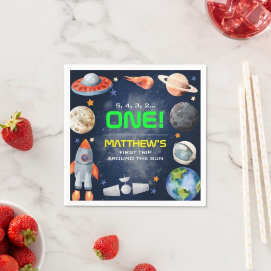 Outer Space First Birthday スタンダードカクテルナプキン (インサイチュ)