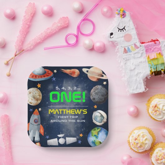Outer Space First Birthday ペーパープレート (パーティー)