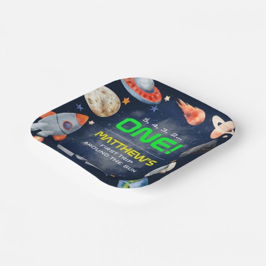 Outer Space First Birthday ペーパープレート (傾斜あり)