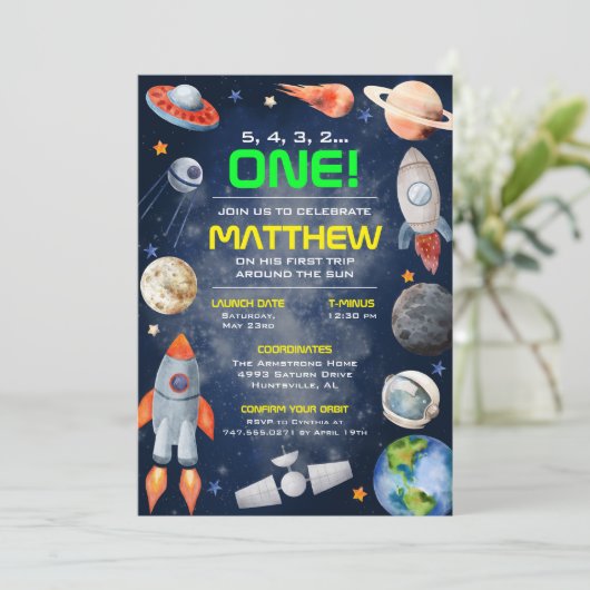 Outer Space First Birthday Invitation 招待状 (スタンド正面)