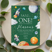 Outer Space First Birthday Party Invitation 招待状