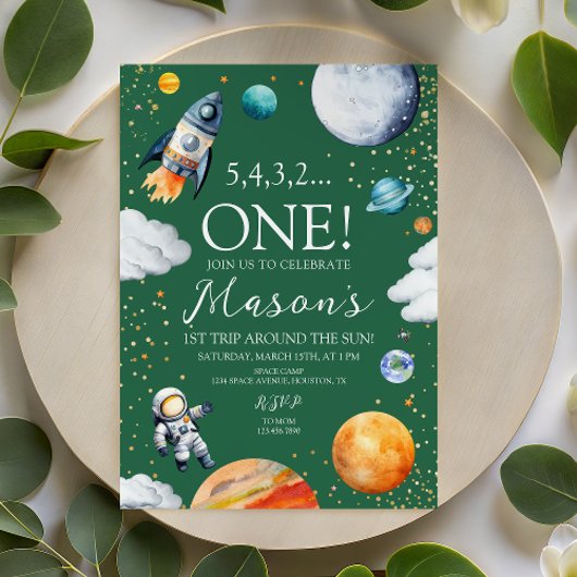 Outer Space First Birthday Party Invitation 招待状