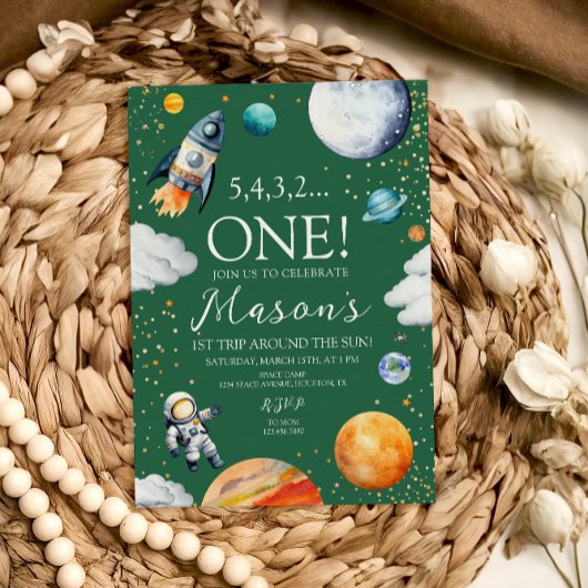 Outer Space First Birthday Party Invitation 招待状