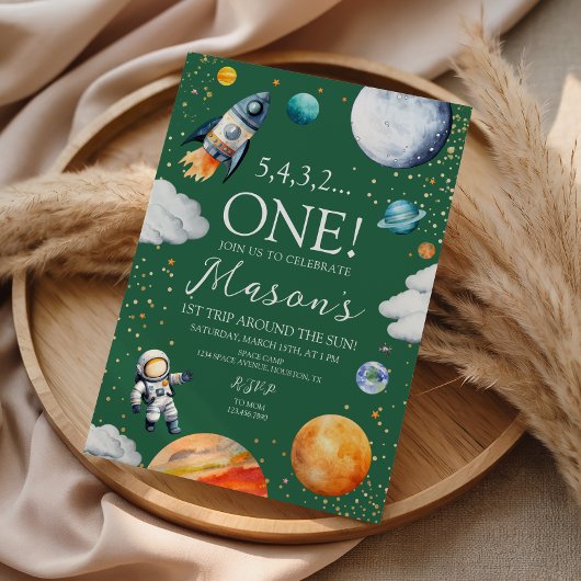Outer Space First Birthday Party Invitation 招待状