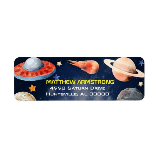 Outer Space First Birthday Return Address ラベル (正面)