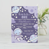 outer space First Trip 1st birthday boy 招待状 (スタンド正面)
