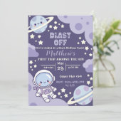 outer space First Trip around sun 1st birthday boy 招待状 (スタンド正面)