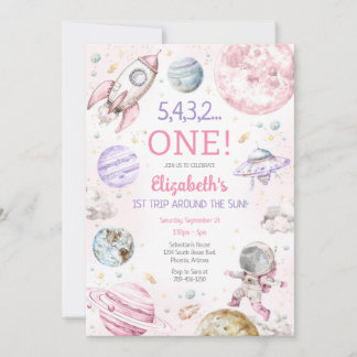 Outer Space First Trip Around The Sun 1st Birthday 招待状